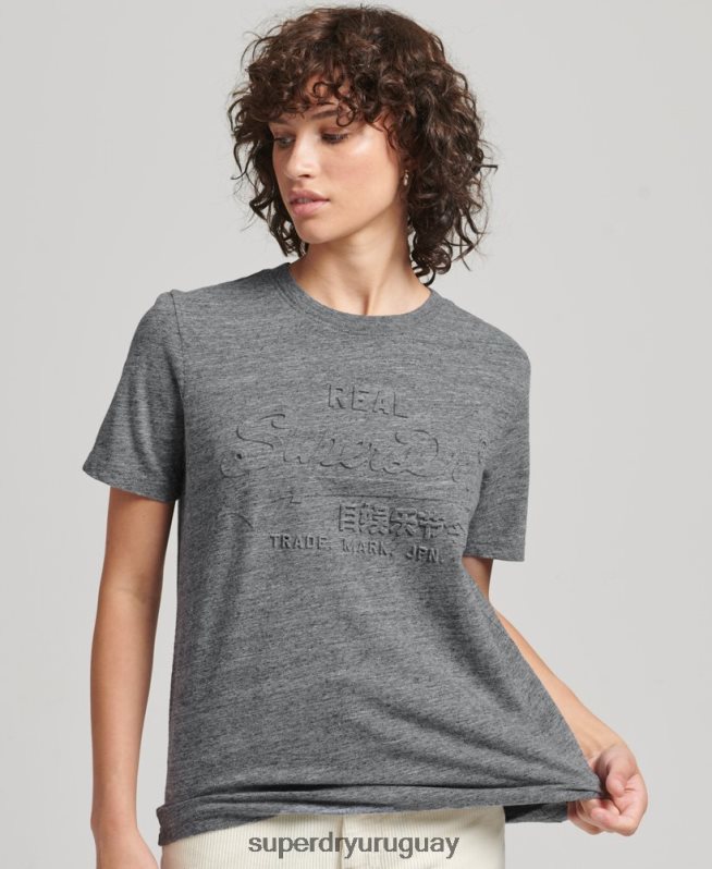 uy Superdry mujer playera con logo en relieve azul claro DT2N8Z2640 ropa