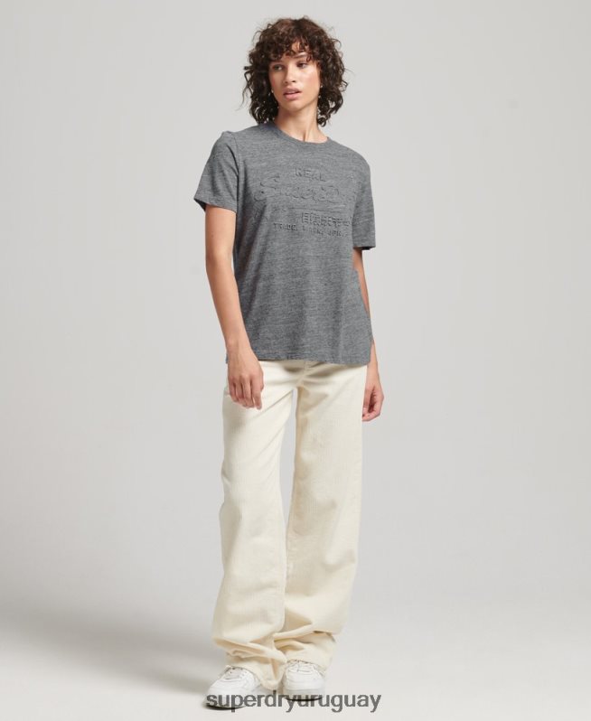 uy Superdry mujer playera con logo en relieve azul claro DT2N8Z2640 ropa