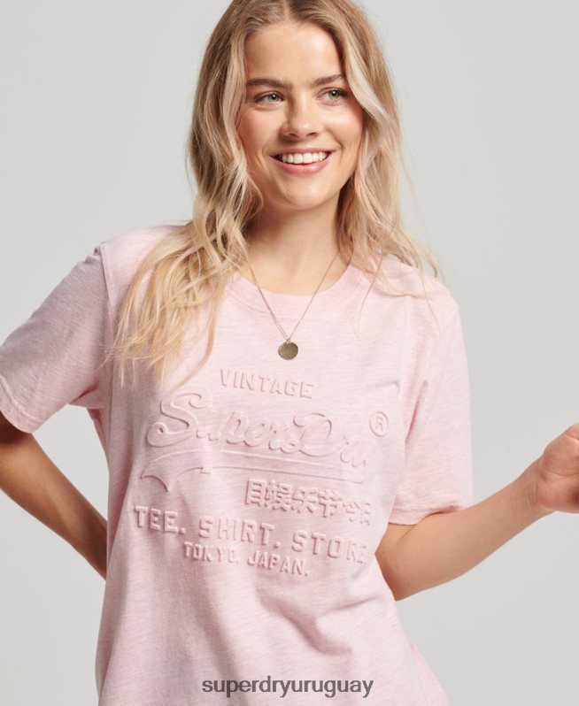 uy Superdry mujer playera con logo en relieve rosa DT2N8Z2647 ropa