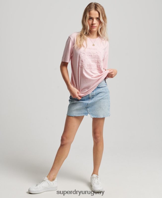uy Superdry mujer playera con logo en relieve rosa DT2N8Z2647 ropa