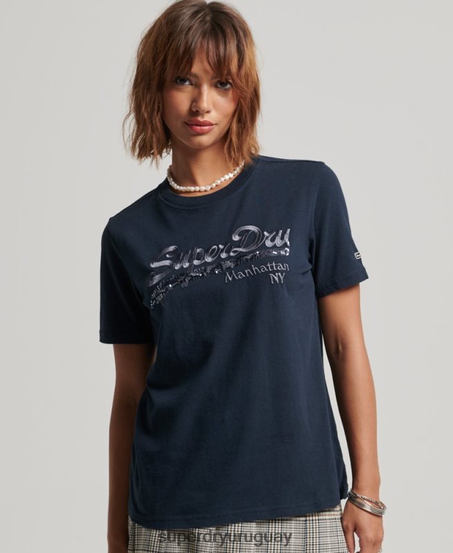 uy Superdry mujer playera con logo gráfico adornado Armada DT2N8Z6203 ropa