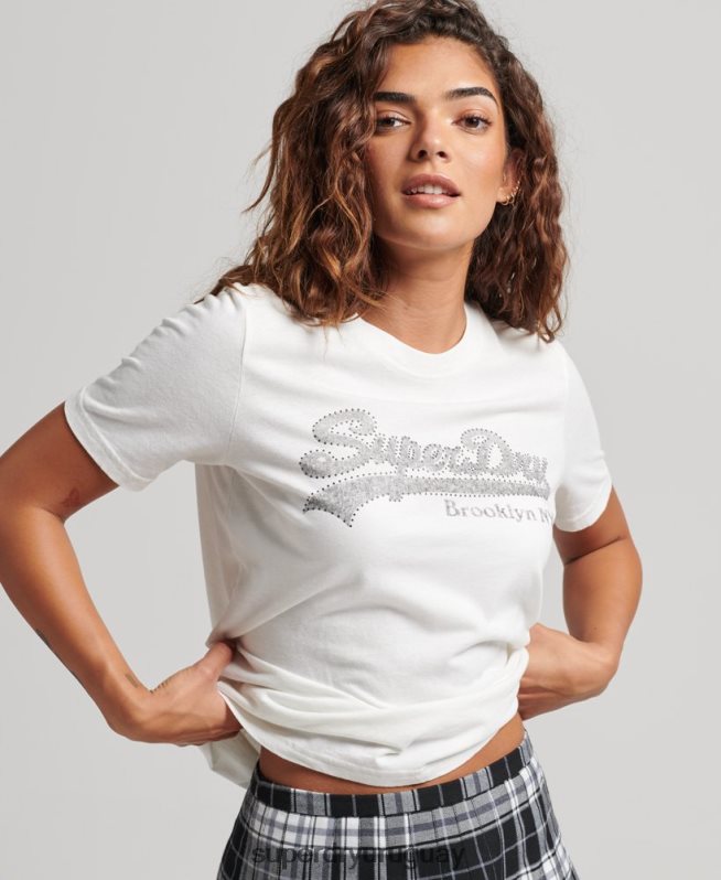 uy Superdry mujer playera con logo gráfico adornado crema DT2N8Z6188 ropa