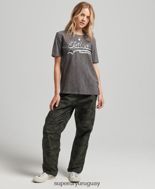 uy Superdry mujer playera con logo gráfico adornado gris oscuro DT2N8Z2810 ropa