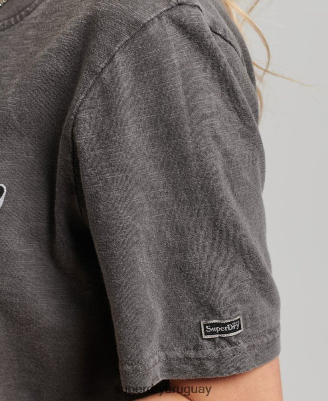 uy Superdry mujer playera con logo gráfico adornado gris oscuro DT2N8Z2810 ropa
