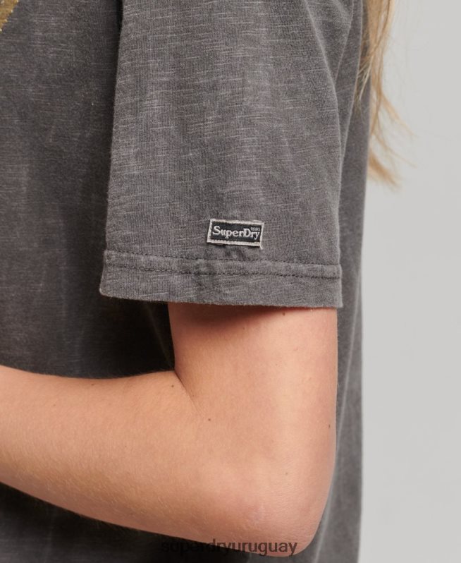 uy Superdry mujer playera con logo gráfico adornado gris oscuro DT2N8Z6208 ropa