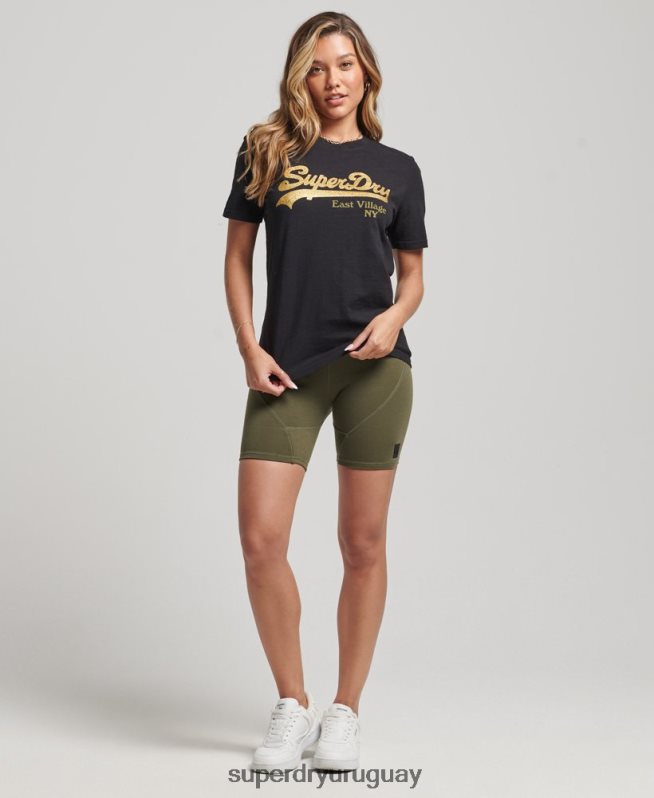 uy Superdry mujer playera con logo gráfico adornado negro DT2N8Z6185 ropa