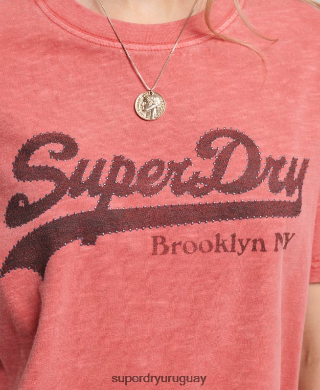 uy Superdry mujer playera con logo gráfico adornado rojo DT2N8Z6193 ropa