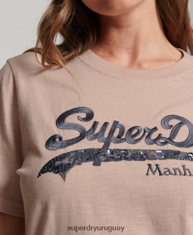 uy Superdry mujer playera con logo gráfico adornado rosa DT2N8Z6205 ropa