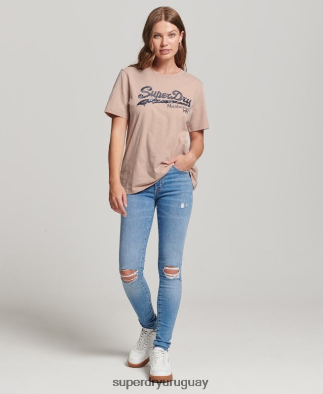 uy Superdry mujer playera con logo gráfico adornado rosa DT2N8Z6205 ropa