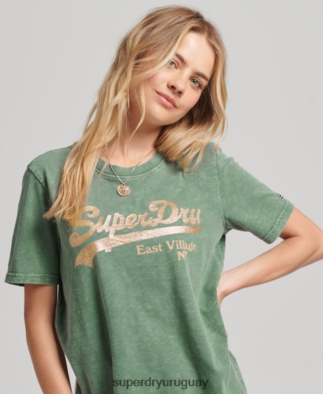 uy Superdry mujer playera con logo gráfico adornado verde DT2N8Z6233 ropa