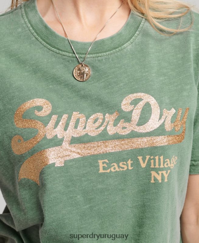 uy Superdry mujer playera con logo gráfico adornado verde DT2N8Z6233 ropa