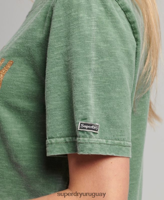 uy Superdry mujer playera con logo gráfico adornado verde DT2N8Z6233 ropa