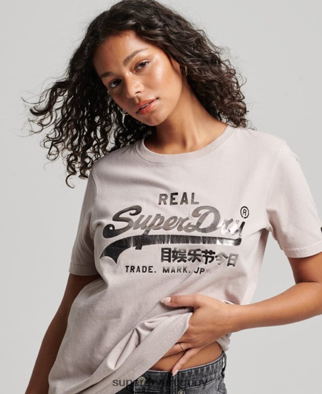 uy Superdry mujer playera con logo vintage beige DT2N8Z2670 ropa