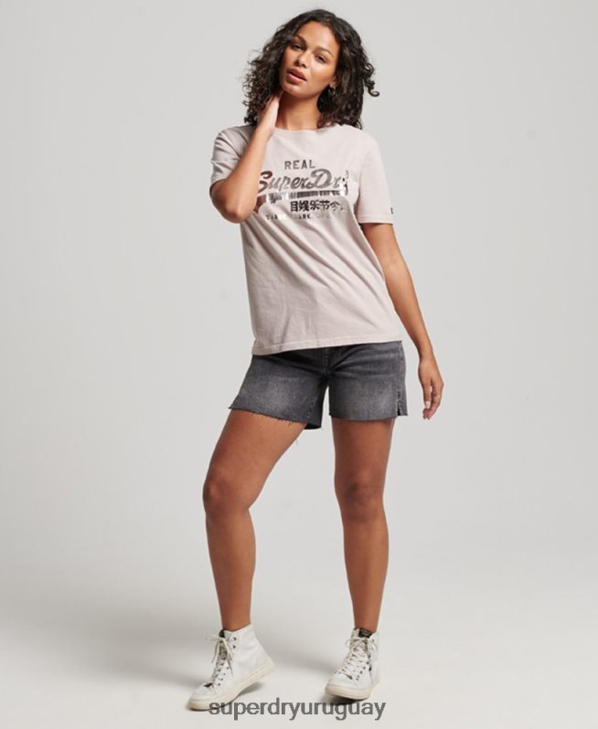 uy Superdry mujer playera con logo vintage beige DT2N8Z2670 ropa