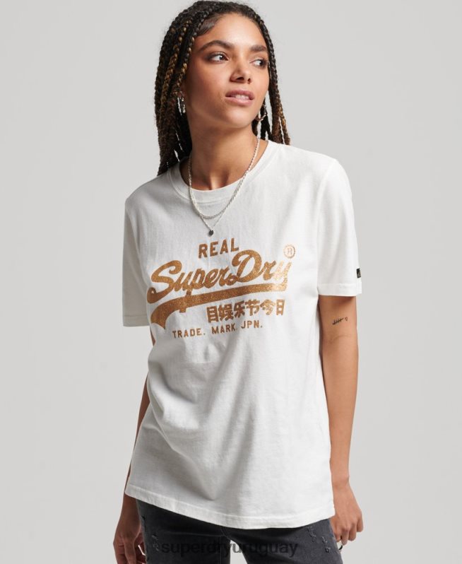 uy Superdry mujer playera con logo vintage blanco DT2N8Z2660 ropa