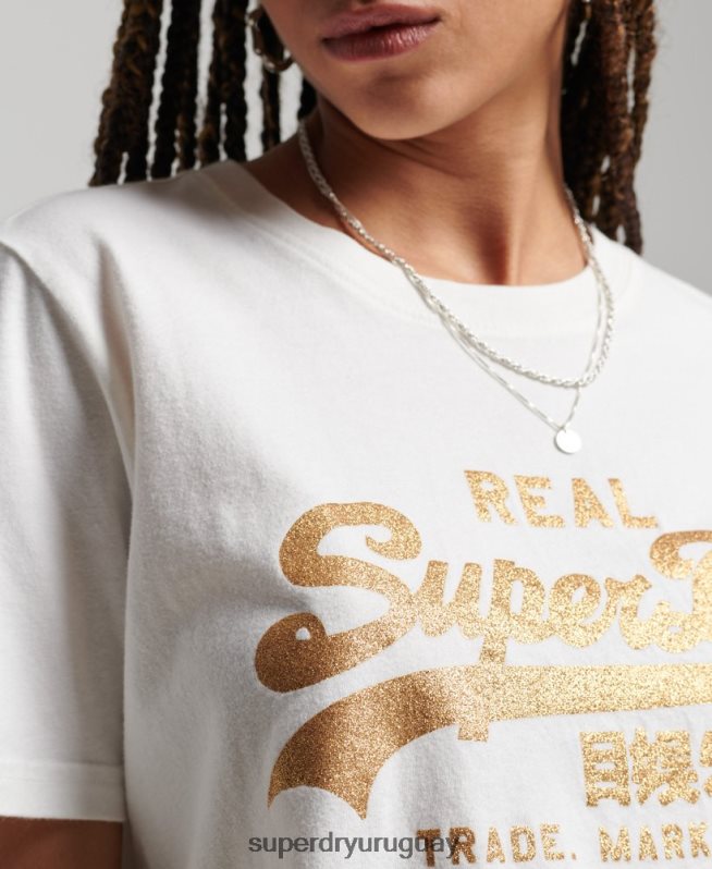uy Superdry mujer playera con logo vintage blanco DT2N8Z2660 ropa