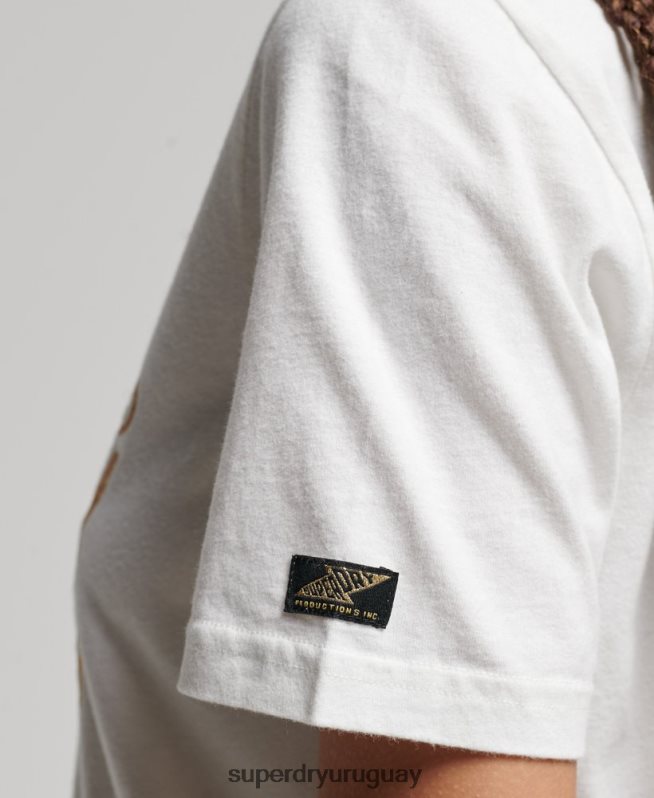 uy Superdry mujer playera con logo vintage blanco DT2N8Z2660 ropa