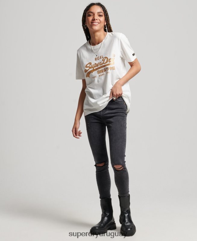 uy Superdry mujer playera con logo vintage blanco DT2N8Z2660 ropa