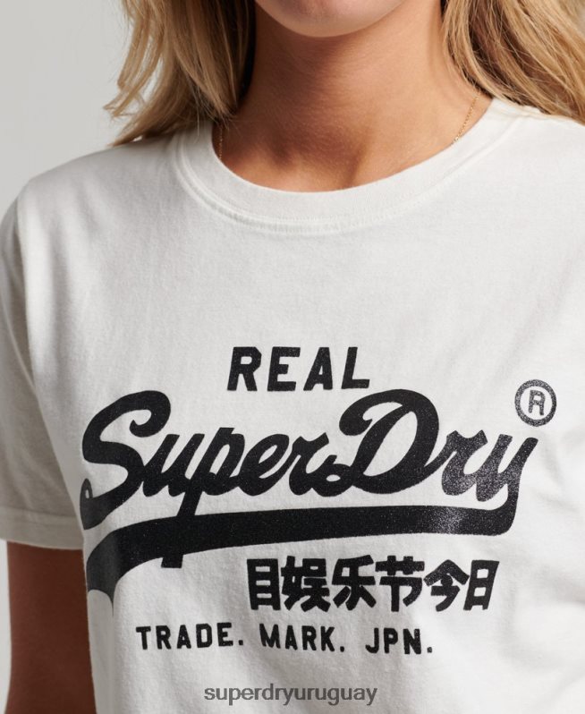 uy Superdry mujer playera con logo vintage blanco DT2N8Z2749 ropa
