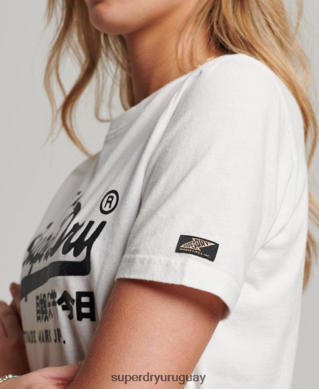 uy Superdry mujer playera con logo vintage blanco DT2N8Z2749 ropa