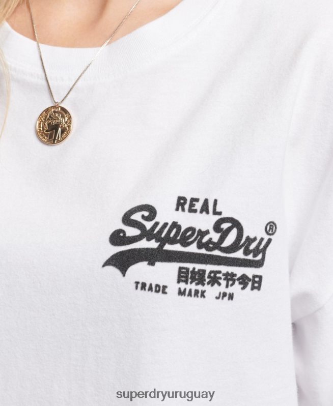 uy Superdry mujer playera con logo vintage blanco DT2N8Z6308 ropa