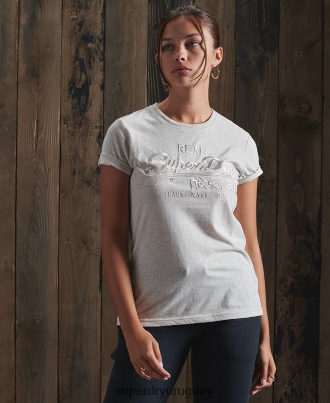 uy Superdry mujer playera con logo vintage bordado gris claro DT2N8Z6305 ropa