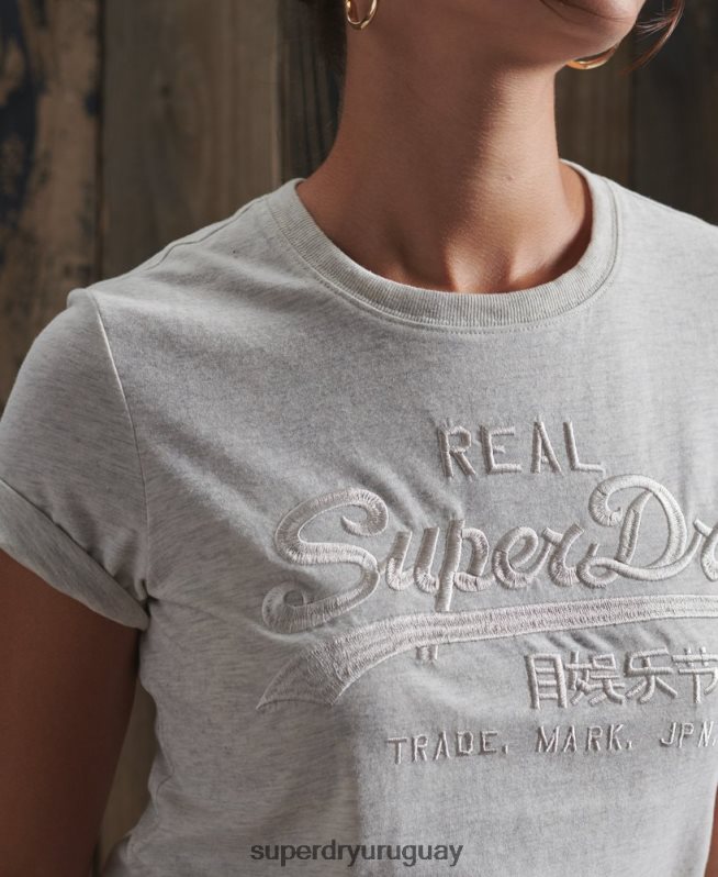 uy Superdry mujer playera con logo vintage bordado gris claro DT2N8Z6305 ropa