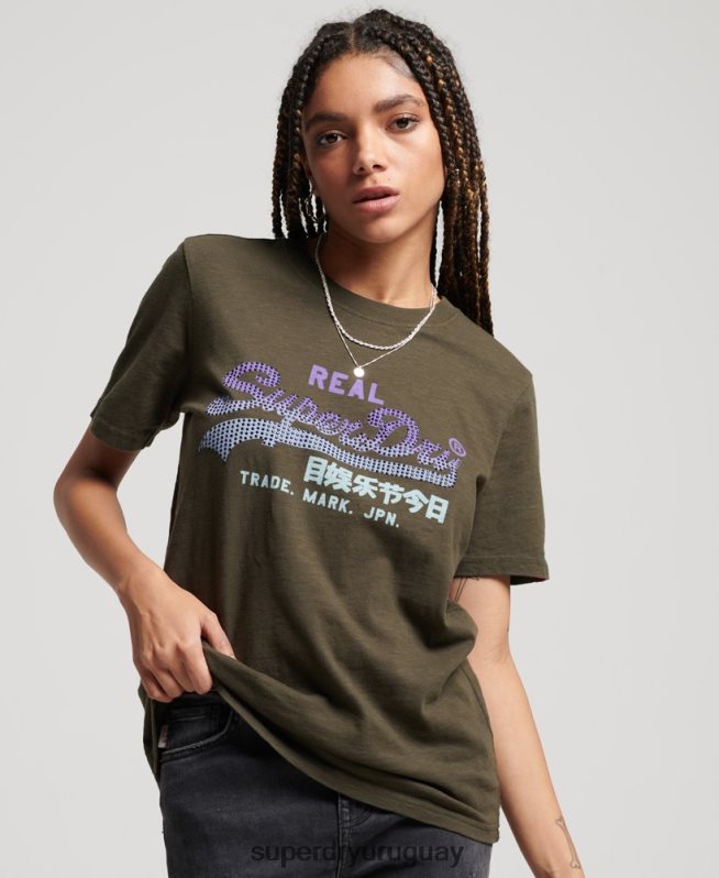 uy Superdry mujer playera con logo vintage caqui DT2N8Z2696 ropa