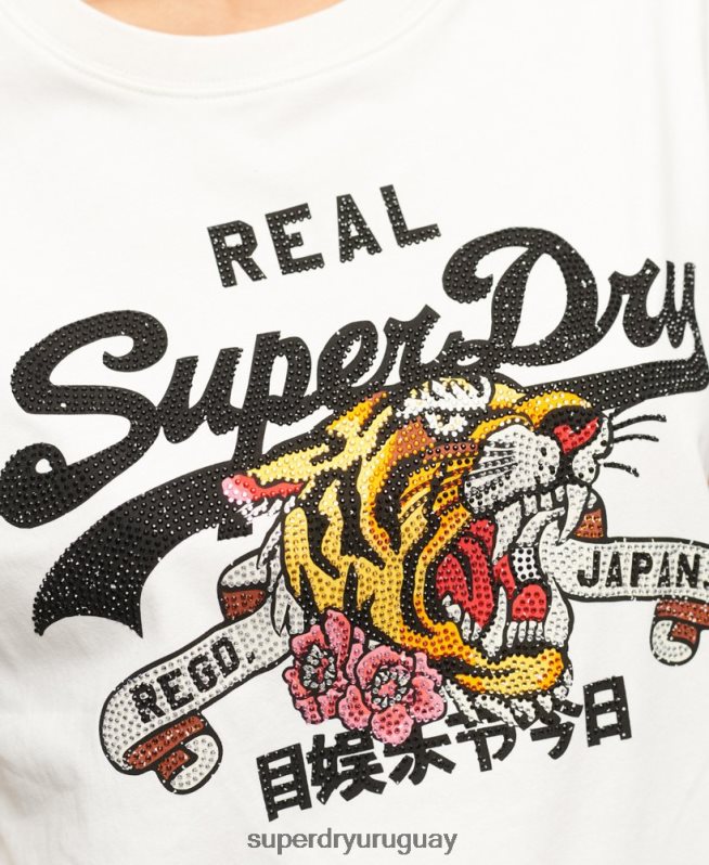 uy Superdry mujer playera con logo vintage crema DT2N8Z2157 ropa