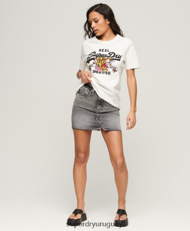 uy Superdry mujer playera con logo vintage crema DT2N8Z2157 ropa