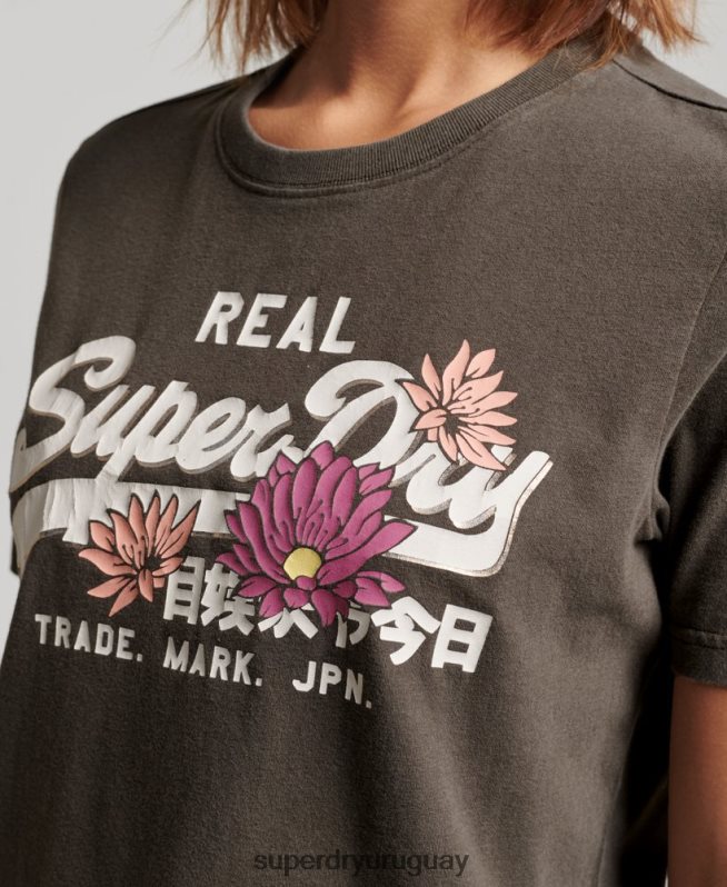 uy Superdry mujer playera con logo vintage gris oscuro DT2N8Z2190 ropa