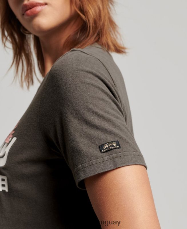 uy Superdry mujer playera con logo vintage gris oscuro DT2N8Z2190 ropa