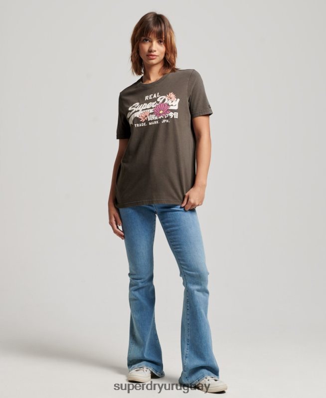 uy Superdry mujer playera con logo vintage gris oscuro DT2N8Z2190 ropa