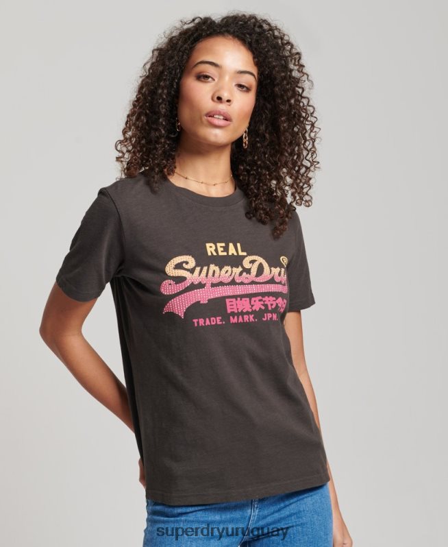 uy Superdry mujer playera con logo vintage gris oscuro DT2N8Z2682 ropa