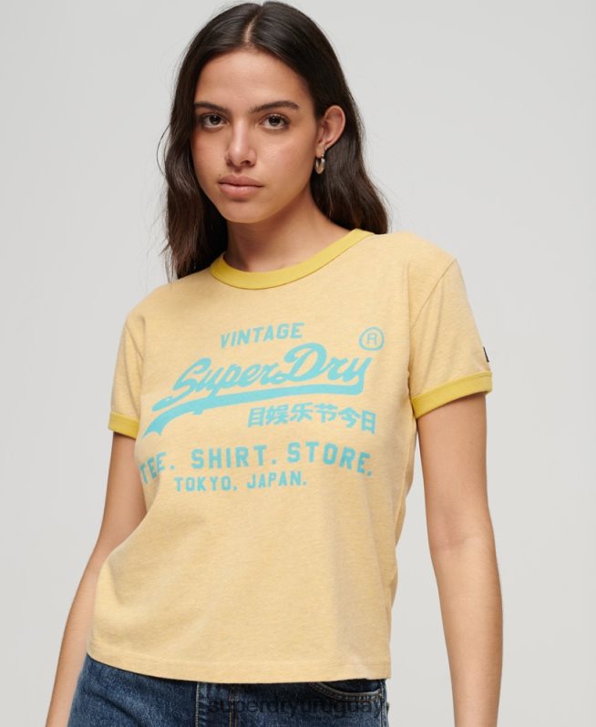 uy Superdry mujer playera con logo vintage neón amarillo DT2N8Z2643 ropa