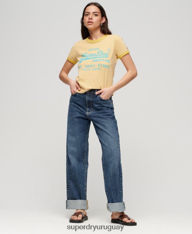 uy Superdry mujer playera con logo vintage neón amarillo DT2N8Z2643 ropa