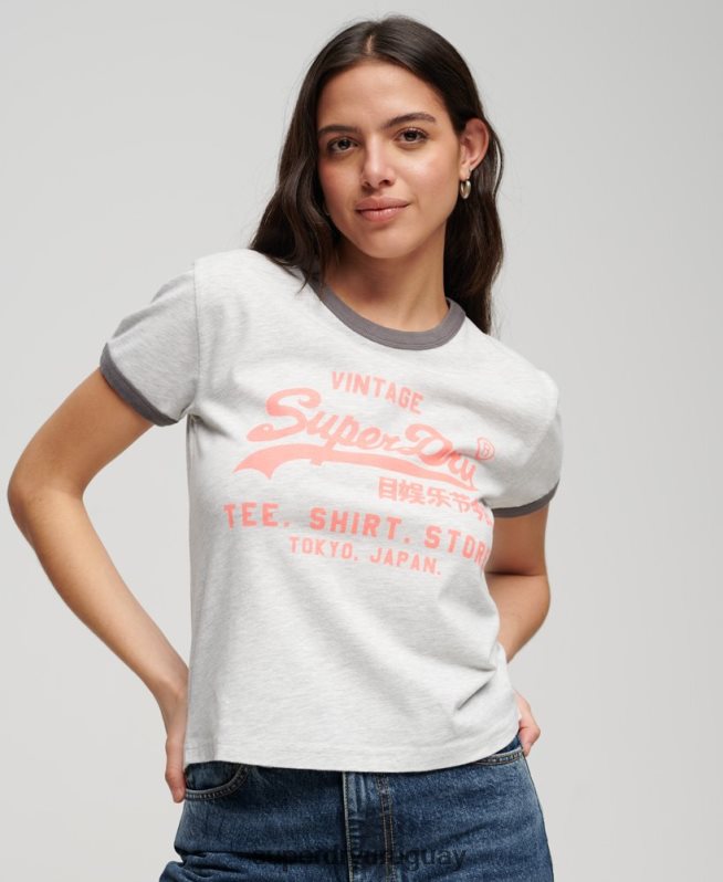 uy Superdry mujer playera con logo vintage neón gris claro DT2N8Z2632 ropa