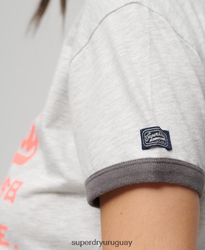 uy Superdry mujer playera con logo vintage neón gris claro DT2N8Z2632 ropa