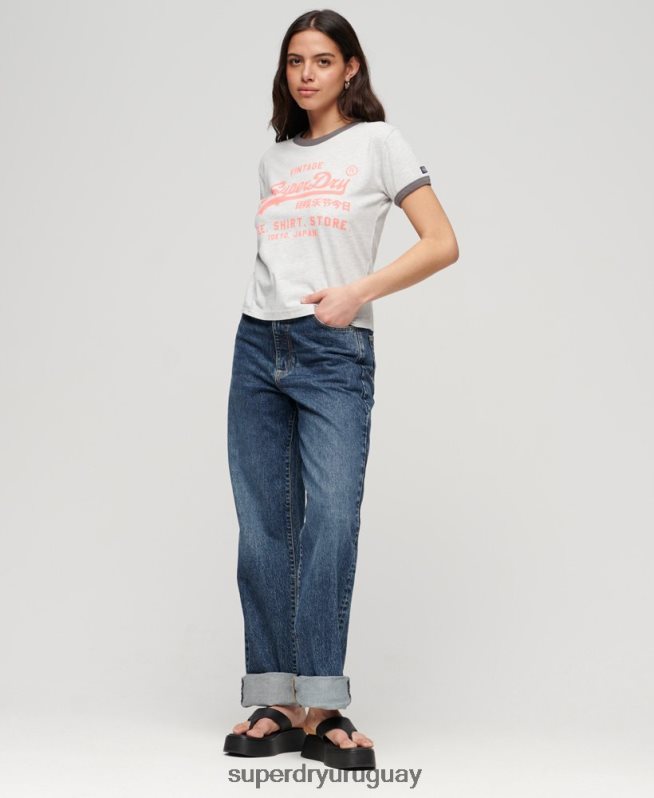 uy Superdry mujer playera con logo vintage neón gris claro DT2N8Z2632 ropa