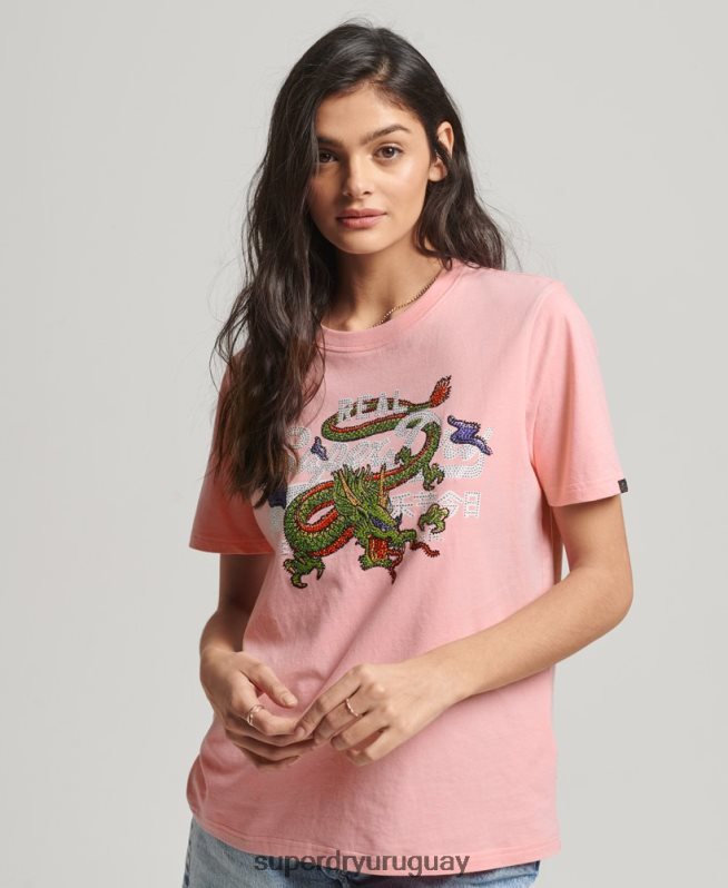 uy Superdry mujer playera con logo vintage rosa DT2N8Z2134 ropa