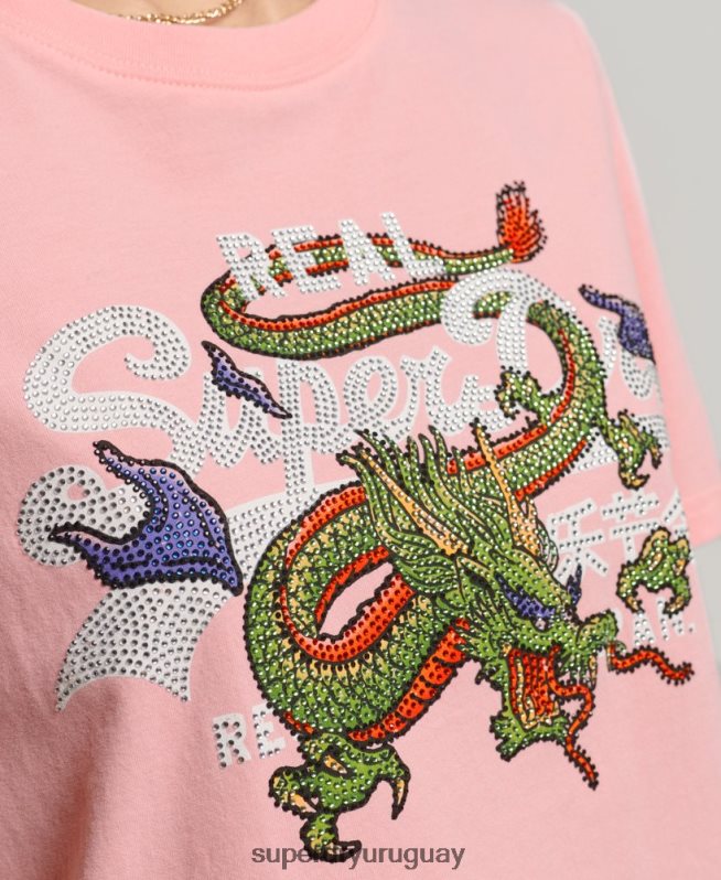 uy Superdry mujer playera con logo vintage rosa DT2N8Z2134 ropa