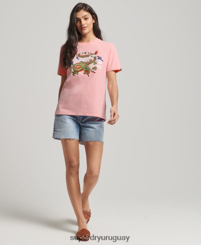 uy Superdry mujer playera con logo vintage rosa DT2N8Z2134 ropa