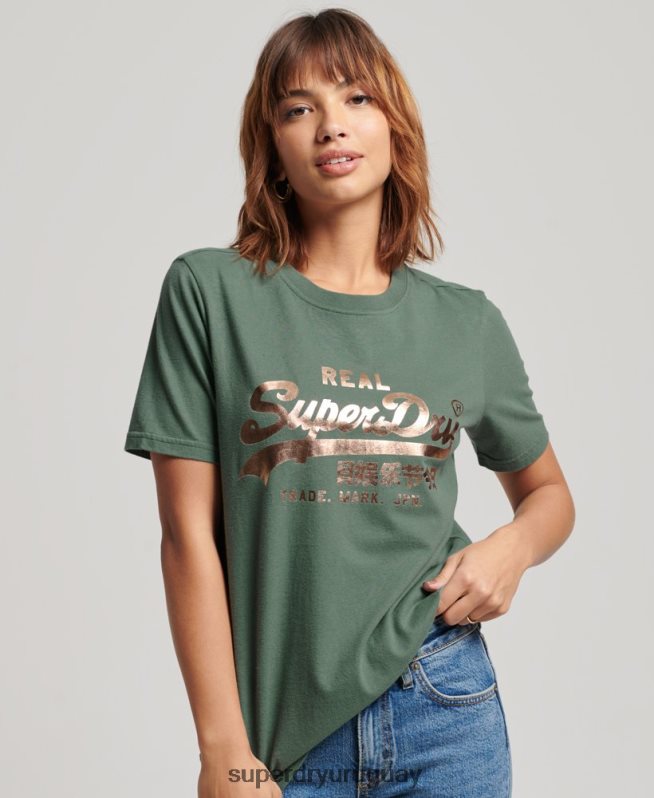 uy Superdry mujer playera con logo vintage verde DT2N8Z2292 ropa