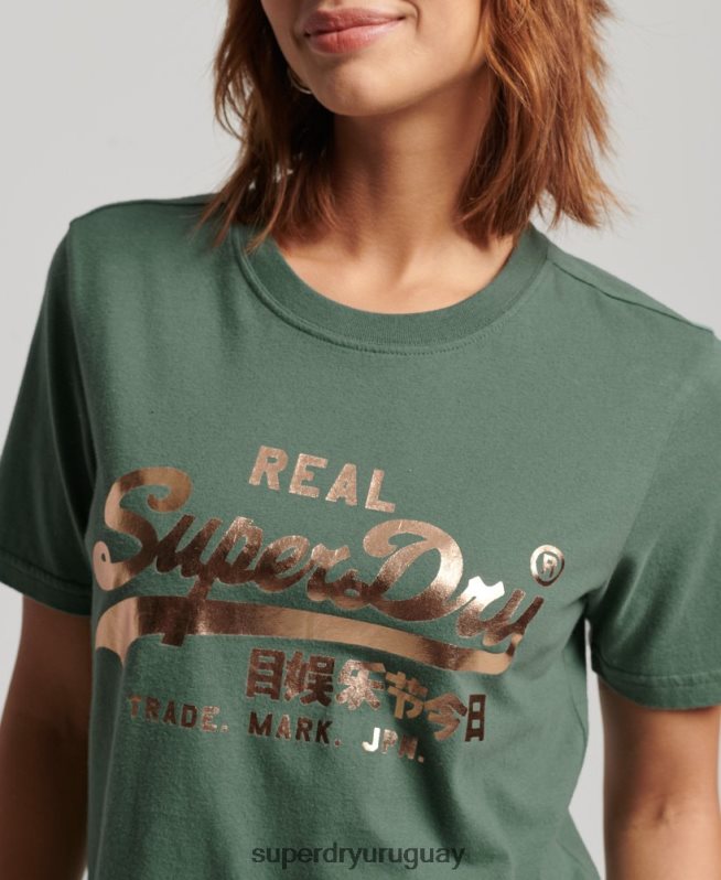 uy Superdry mujer playera con logo vintage verde DT2N8Z2292 ropa