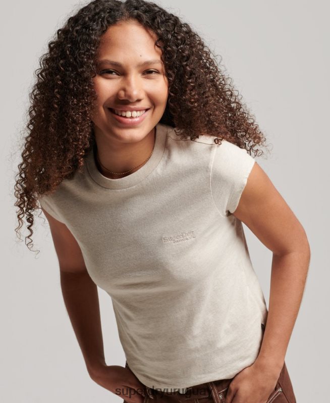 uy Superdry mujer playera con manga japonesa y logo vintage beige DT2N8Z2681 ropa