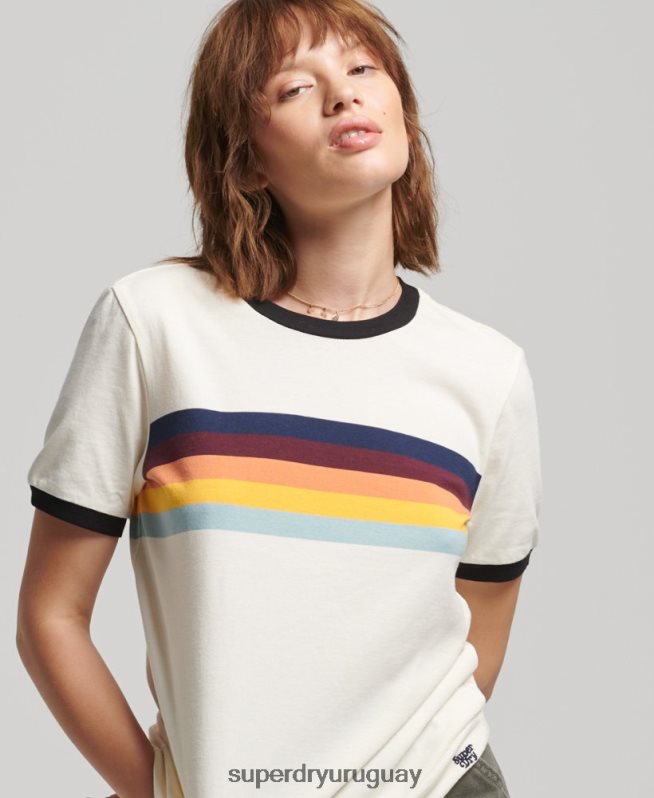 uy Superdry mujer playera con rayas cali crema DT2N8Z2820 ropa