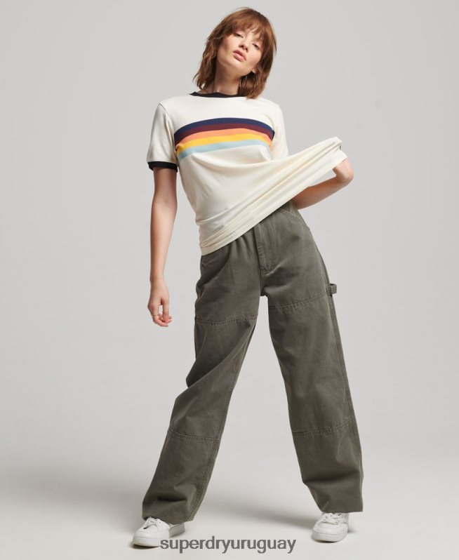 uy Superdry mujer playera con rayas cali crema DT2N8Z2820 ropa