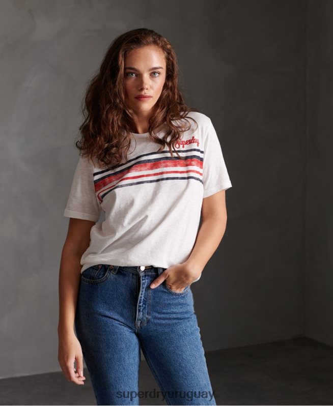 uy Superdry mujer playera con rayas retro blanco DT2N8Z2830 ropa