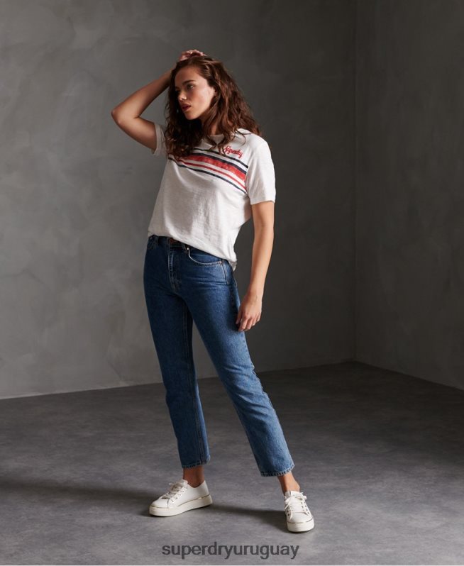 uy Superdry mujer playera con rayas retro blanco DT2N8Z2830 ropa
