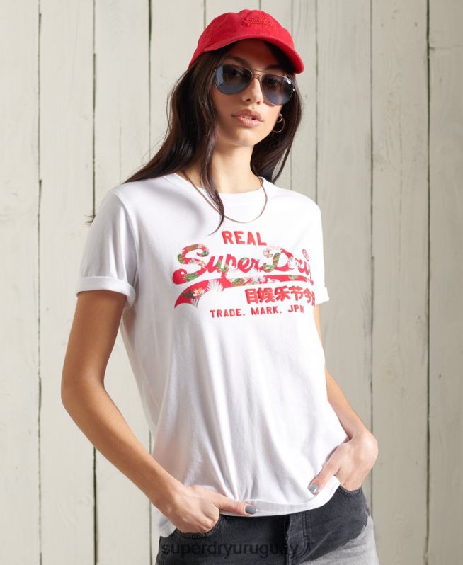 uy Superdry mujer playera con relleno del logo vintage blanco DT2N8Z2852 ropa